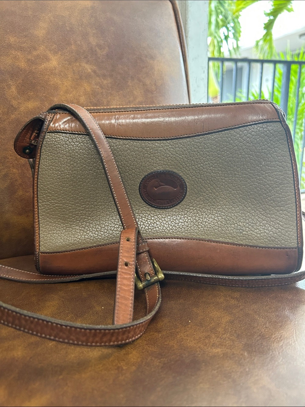 Authentic vintage Dooney & Bourke Taupe and Brown Pebble Leather Crossbody